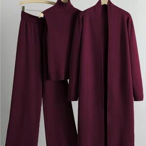 Burgundy Three-Piece Knit Set